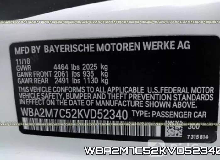 WBA2M7C52KVD52340 фото 10