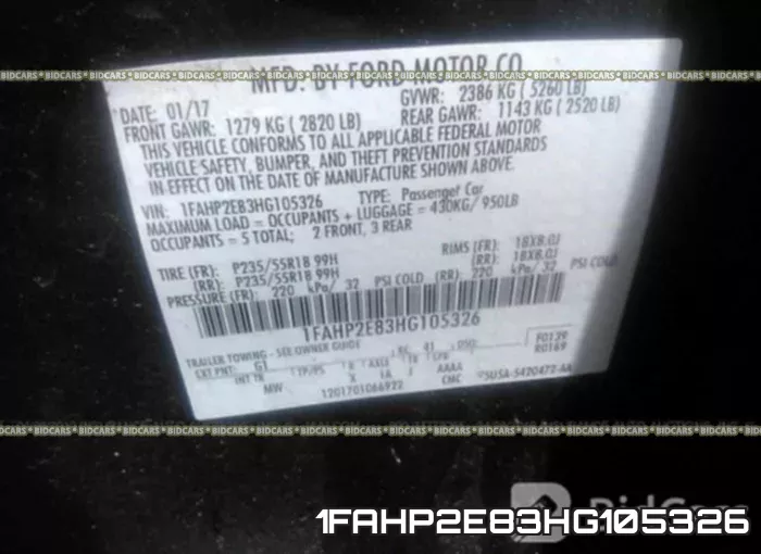 1FAHP2E83HG105326 фото 10