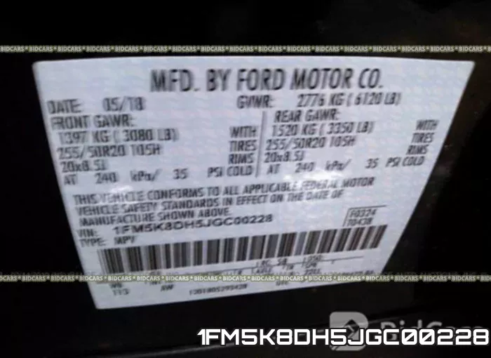 1FM5K8DH5JGC00228 фото 10
