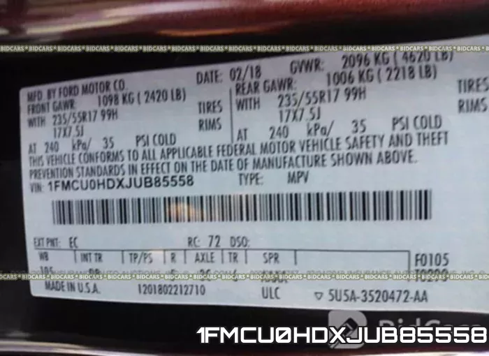 1FMCU0HDXJUB85558 фото 10