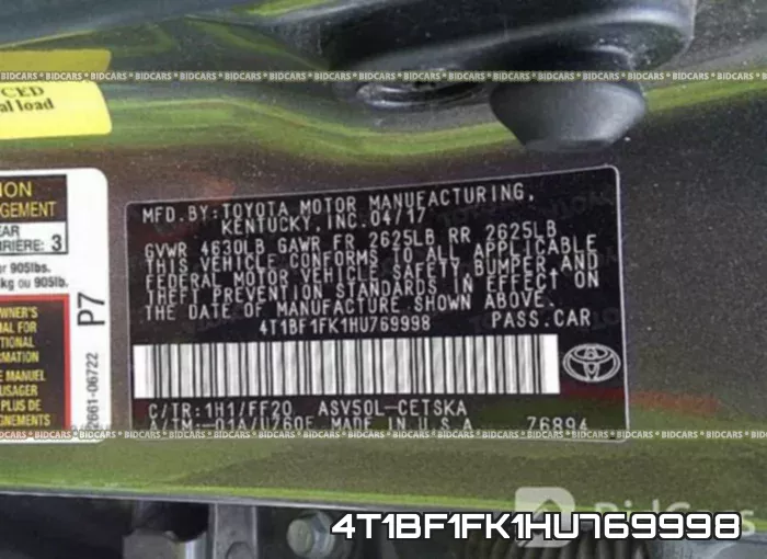 4T1BF1FK1HU769998 фото 10