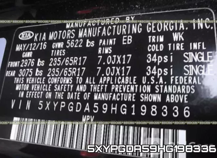 5XYPGDA59HG198336 фото 10