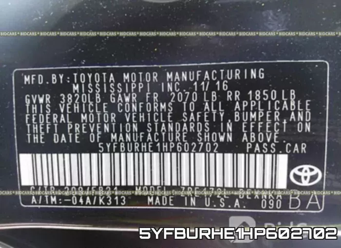 5YFBURHE1HP602702 фото 10