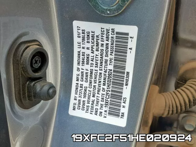 19XFC2F51HE020924 фото 2