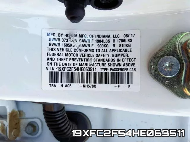 19XFC2F54HE063511 фото 2