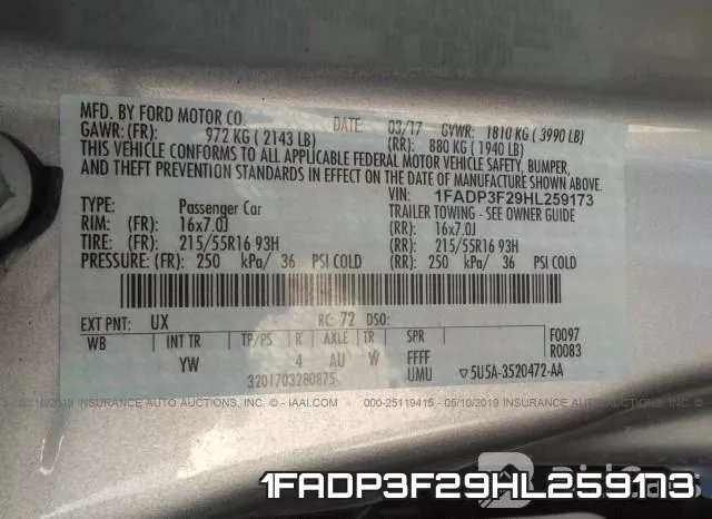 1FADP3F29HL259173 фото 10