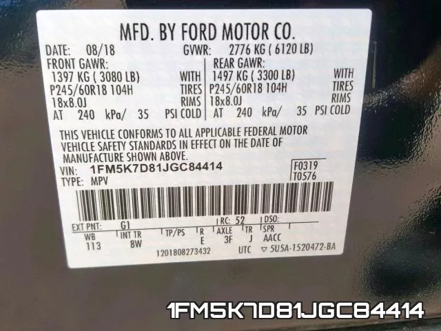 1FM5K7D81JGC84414 фото 2
