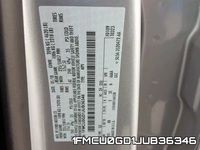 1FMCU0GD1JUB36346 фото 2