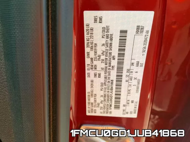 1FMCU0GD1JUB41868 фото 2