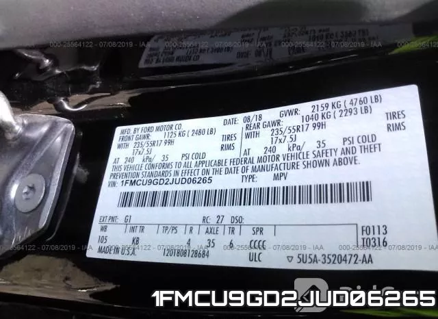 1FMCU9GD2JUD06265 фото 10