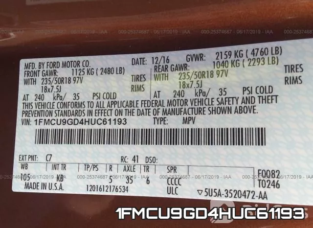 1FMCU9GD4HUC61193 фото 10