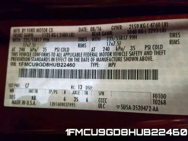 1FMCU9GD8HUB22460 фото 2