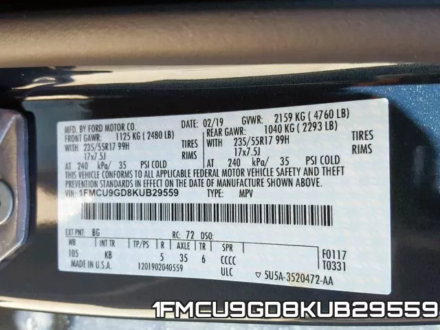1FMCU9GD8KUB29559 фото 2