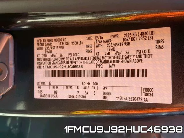 1FMCU9J92HUC46938 фото 2