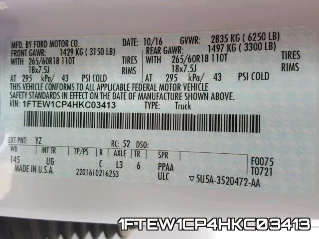1FTEW1CP4HKC03413 фото 2