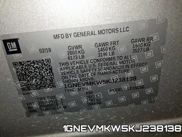1GNEVMKW5KJ238138 фото 2