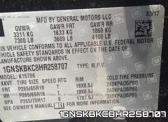 1GNSKBKC8HR258707 фото 10