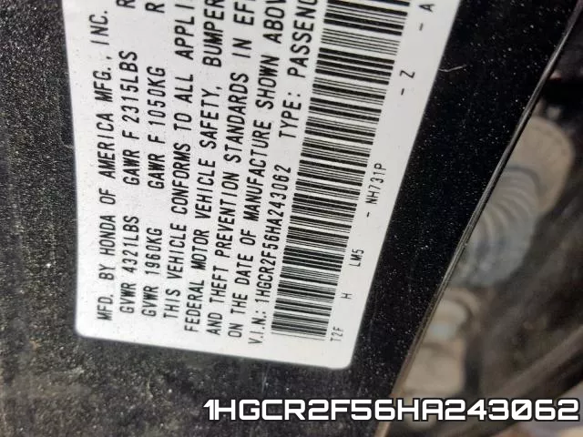 1HGCR2F56HA243062 фото 2