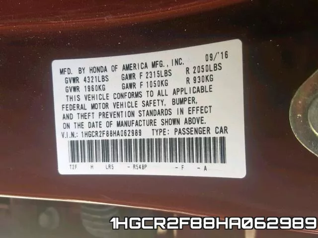 1HGCR2F88HA062989 фото 2