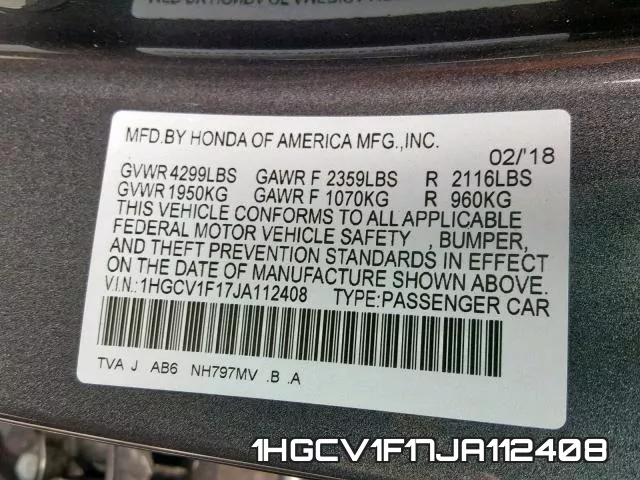 1HGCV1F17JA112408 фото 2