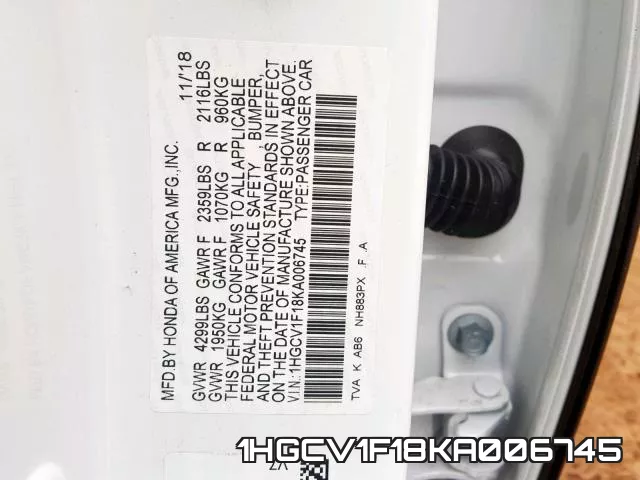 1HGCV1F18KA006745 фото 2