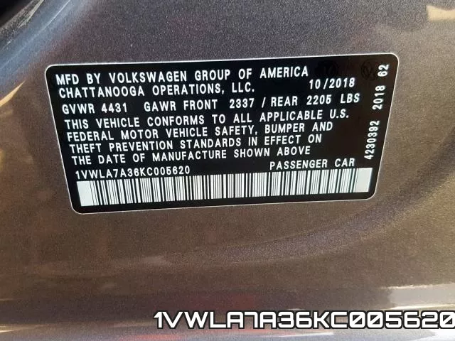 1VWLA7A36KC005620 фото 2