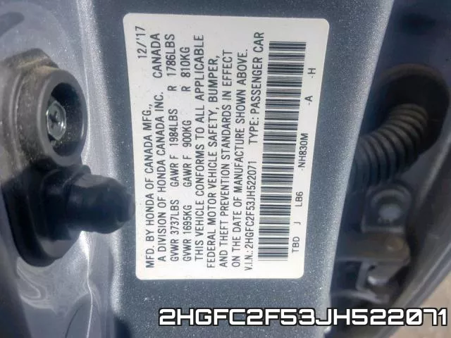2HGFC2F53JH522071 фото 2