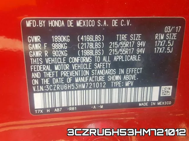 3CZRU6H53HM721012 фото 2