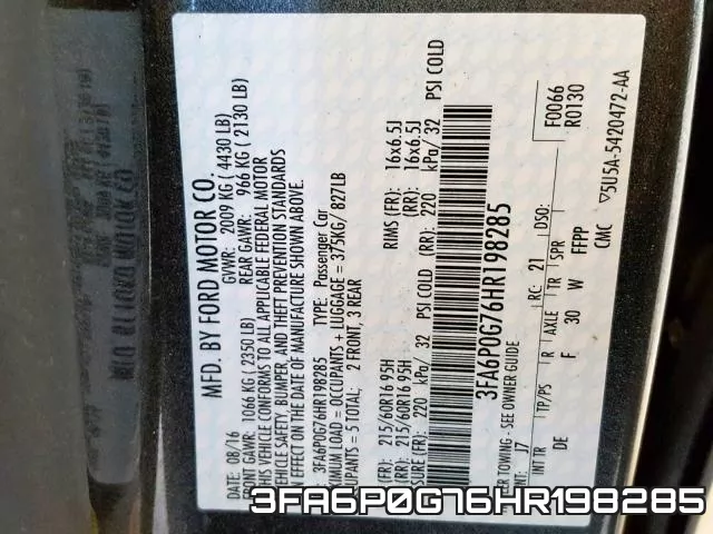 3FA6P0G76HR198285 фото 2