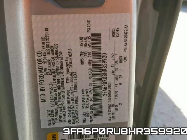 3FA6P0RU8HR359920 фото 2