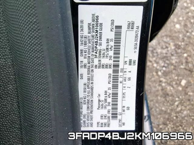 3FADP4BJ2KM106966 фото 2