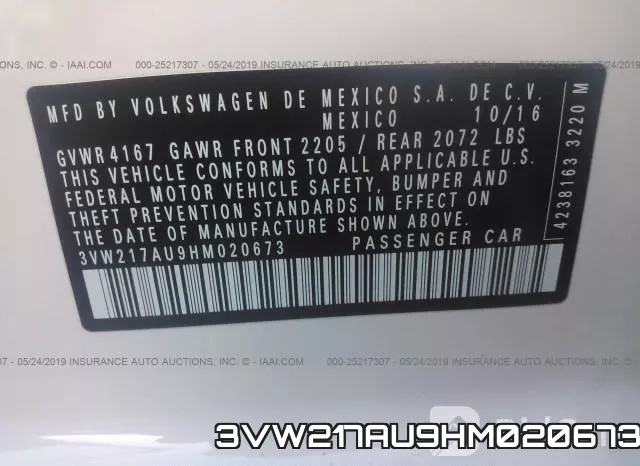 3VW217AU9HM020673 фото 9
