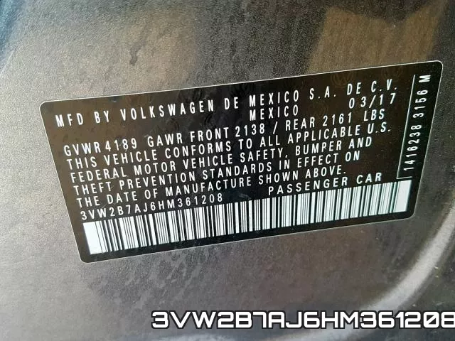 3VW2B7AJ6HM361208 фото 2
