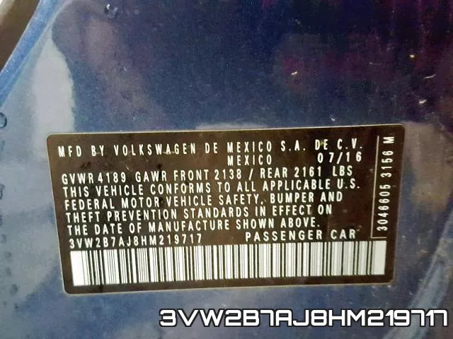 3VW2B7AJ8HM219717 фото 2
