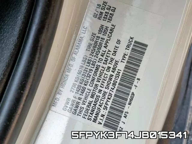 5FPYK3F74JB015341 фото 2