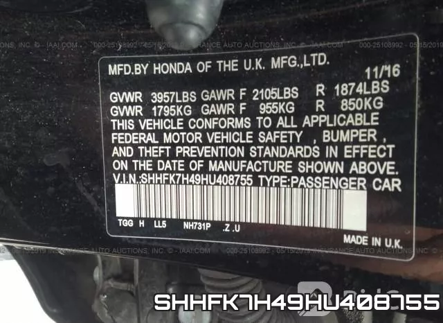 SHHFK7H49HU408755 фото 10