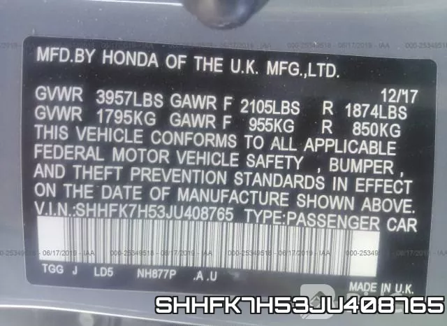 SHHFK7H53JU408765 фото 10