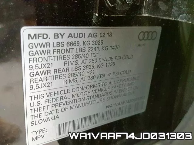 WA1VAAF74JD031303 фото 2