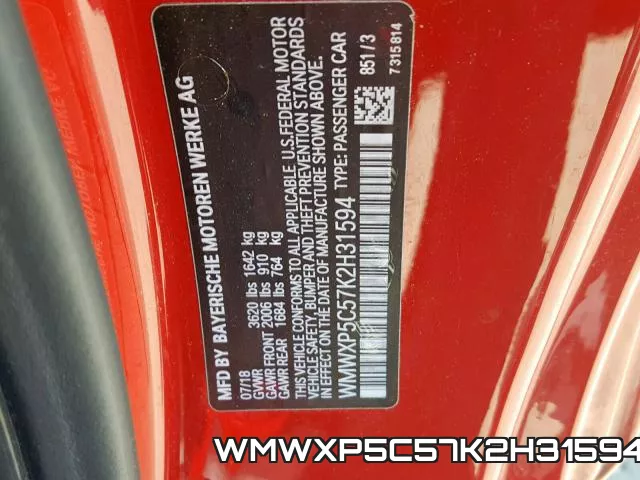 WMWXP5C57K2H31594 фото 2