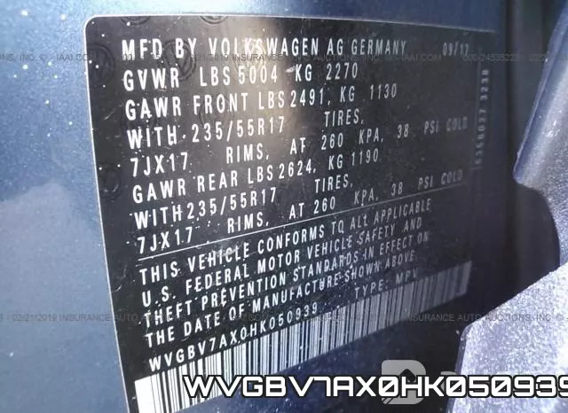 WVGBV7AX0HK050939 фото 10