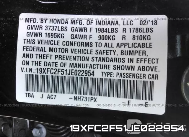 19XFC2F51JE022954 фото 10