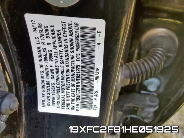 19XFC2F81HE051925 фото 2