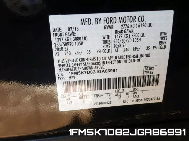 1FM5K7D82JGA86991 фото 2