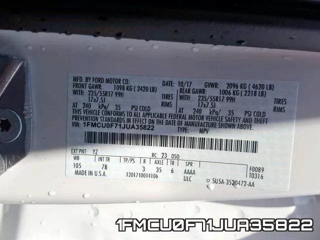 1FMCU0F71JUA35822 фото 2
