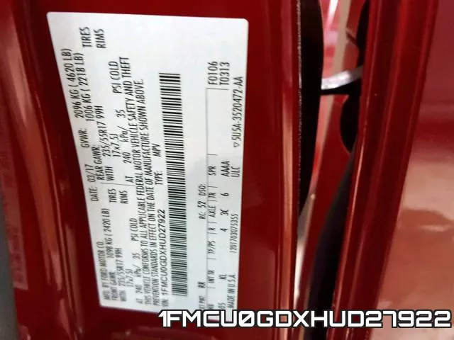 1FMCU0GDXHUD27922 фото 2