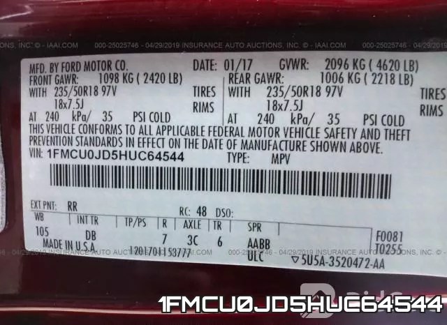 1FMCU0JD5HUC64544 фото 10