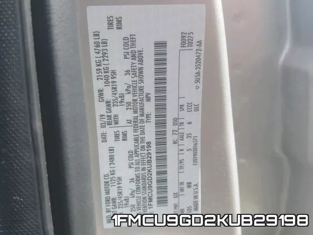 1FMCU9GD2KUB29198 фото 2