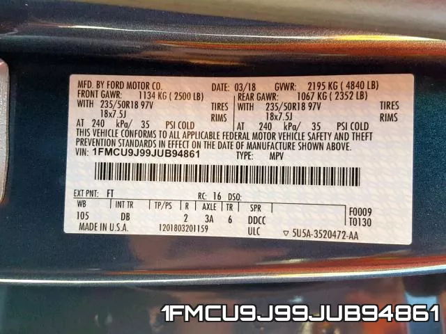 1FMCU9J99JUB94861 фото 2