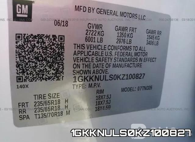 1GKKNULS0KZ100827 фото 10