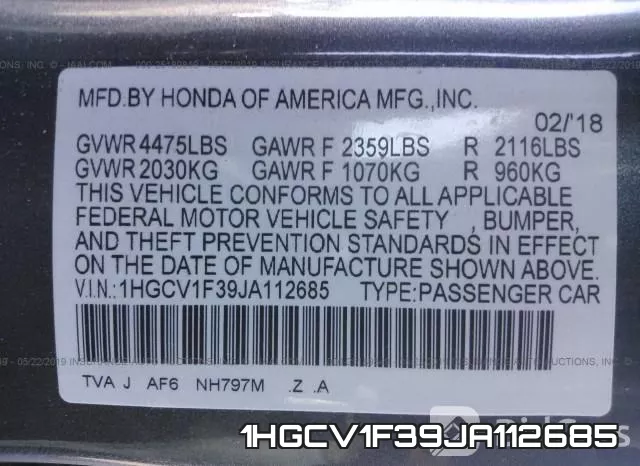 1HGCV1F39JA112685 фото 10